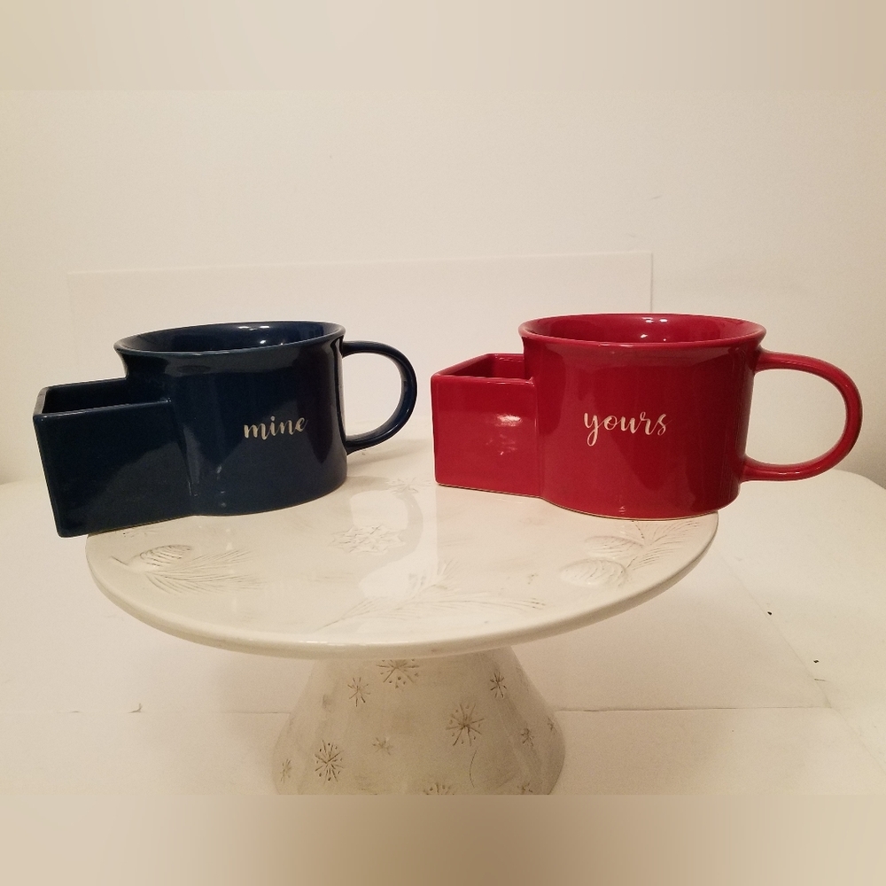 Set of 2 Personal Creations Dipping Time Ceramic Soup Bowl Blue Red Stoneware